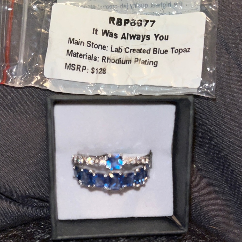 BP Radiant Blue Topaz Ring with Rhodium Finish